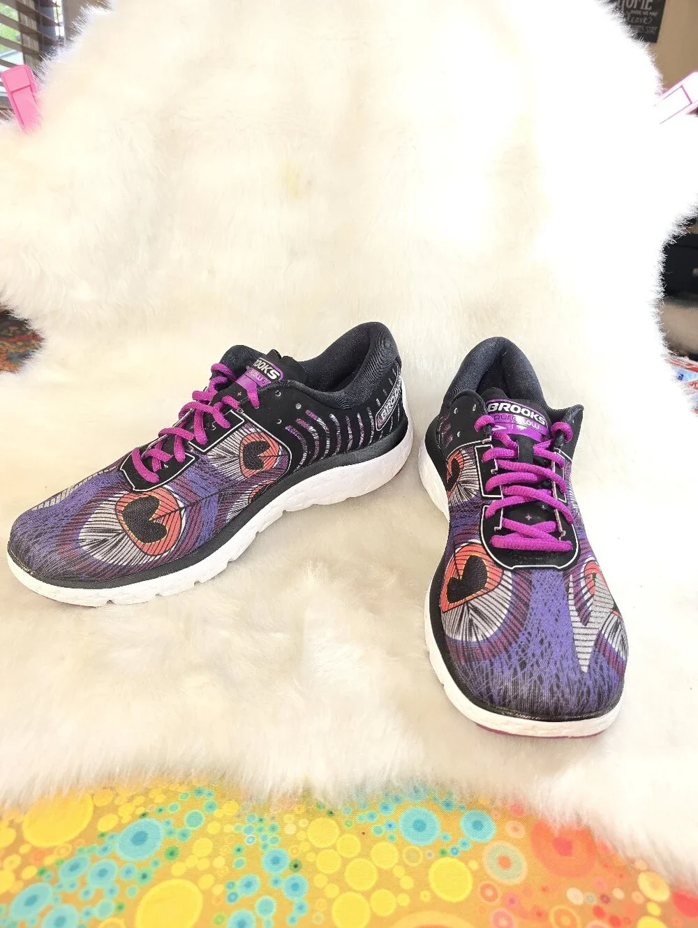 Brooks Pure Flow 6 Purple/Black Peacock Feather Patterned Women's Running Shoes - Picture 4 of 10